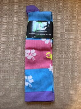 Women’s Floral Stripe Compression Socks - Pink/Blue/Purple
